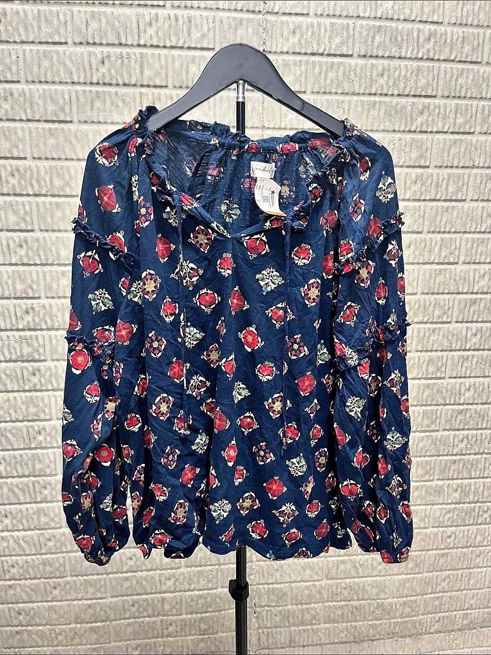 j.crew factory Floral Long Sleeve Blouse in Blue & Red Size XS NWT